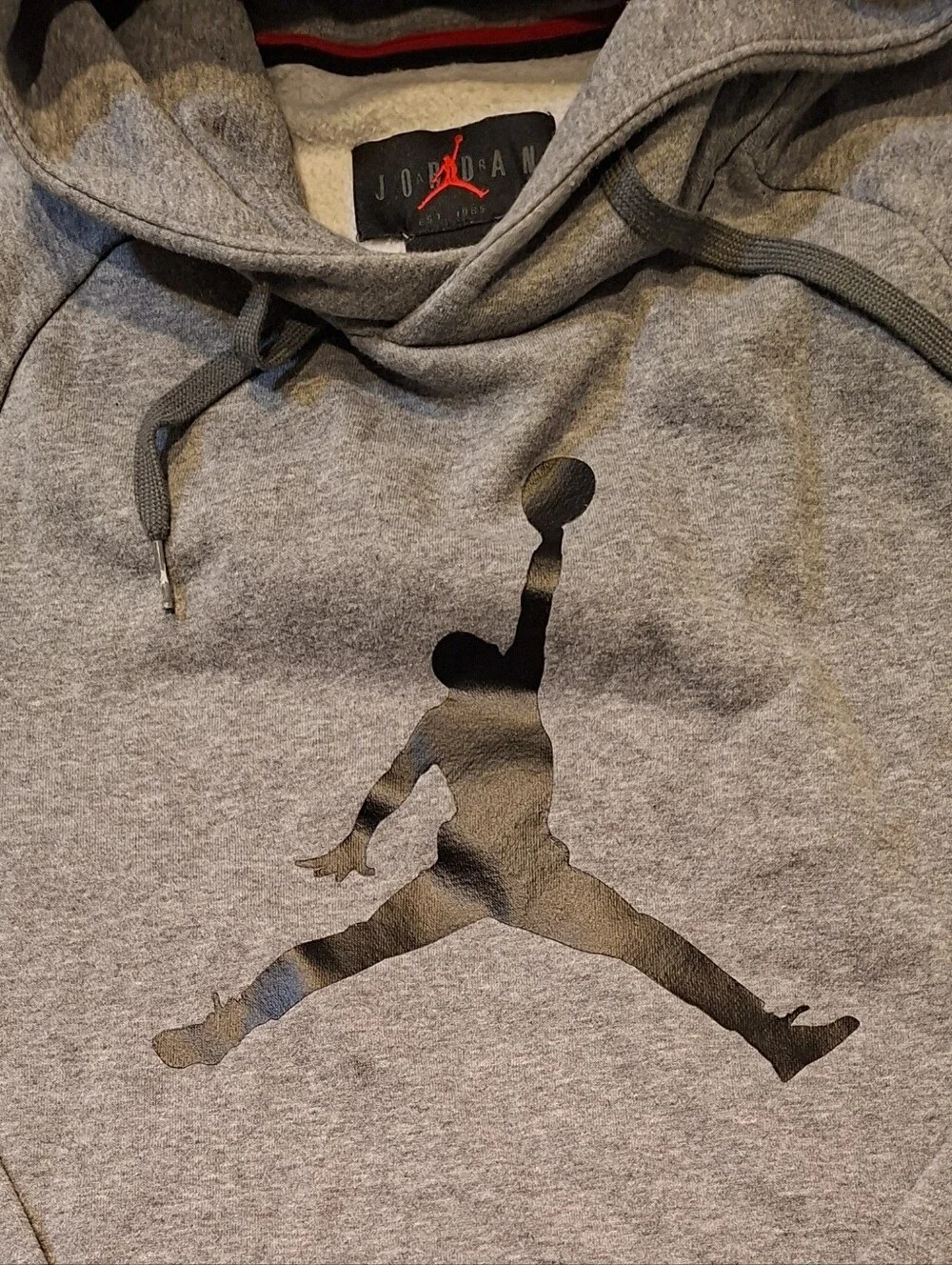 Jordan Grey Pullover Hoodie with Black Jumpman- Largr